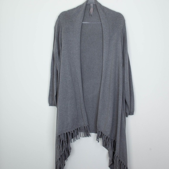 Melissa McCarthy Seven7 Gray Fringe Cardigan Sweater Waterfall Duster Size 2X - Picture 2 of 11